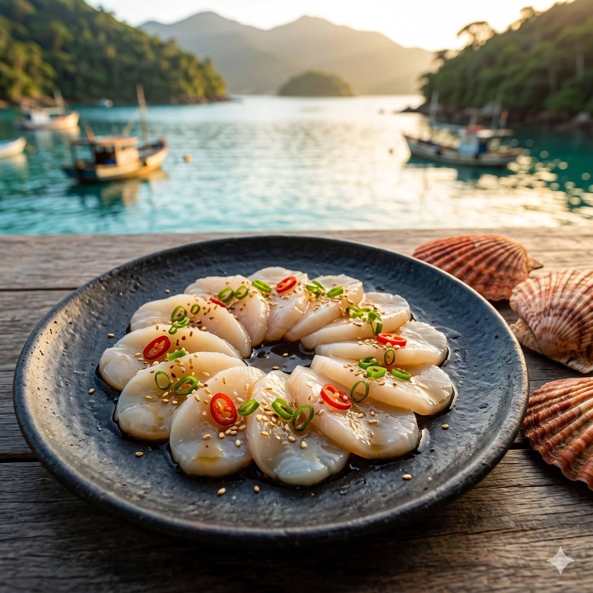 Sashimi de Vieiras com Molho Ponzu