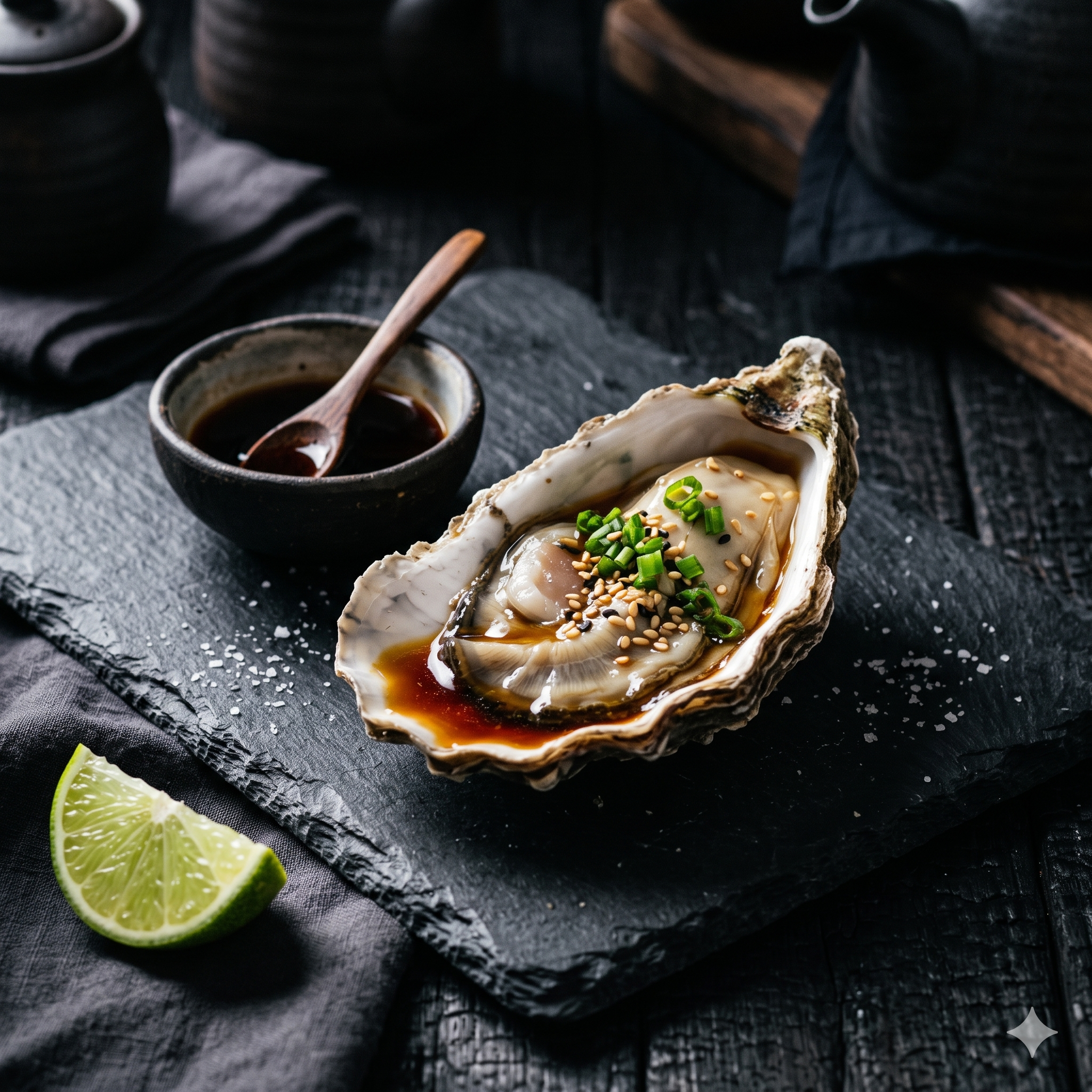 Ostra com Ponzu, Cebolinha e Gergelim