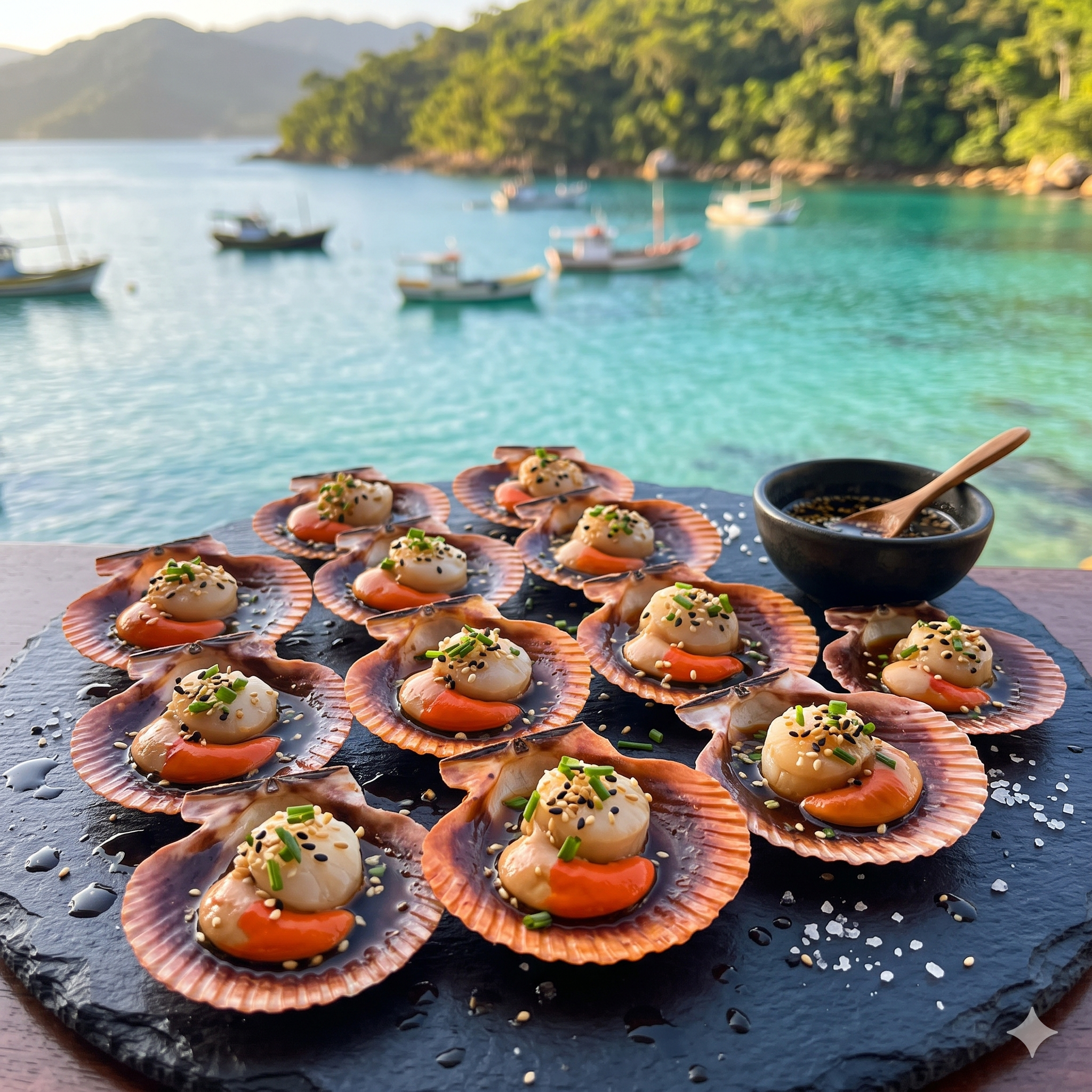 Vieiras Marinadas com Shoyu e Gengibre